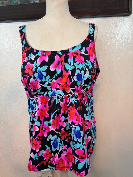 Other - Black Floral Women’s Tankini Swim Top - Pink & Blue Flowers